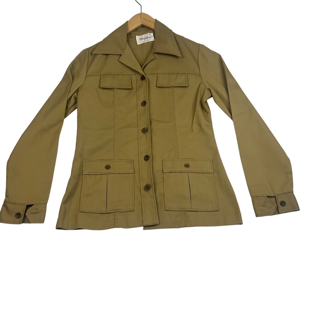 Vintage Wrangler Safari Jacket Tan Khaki Button Front Field Coat Made in USA M